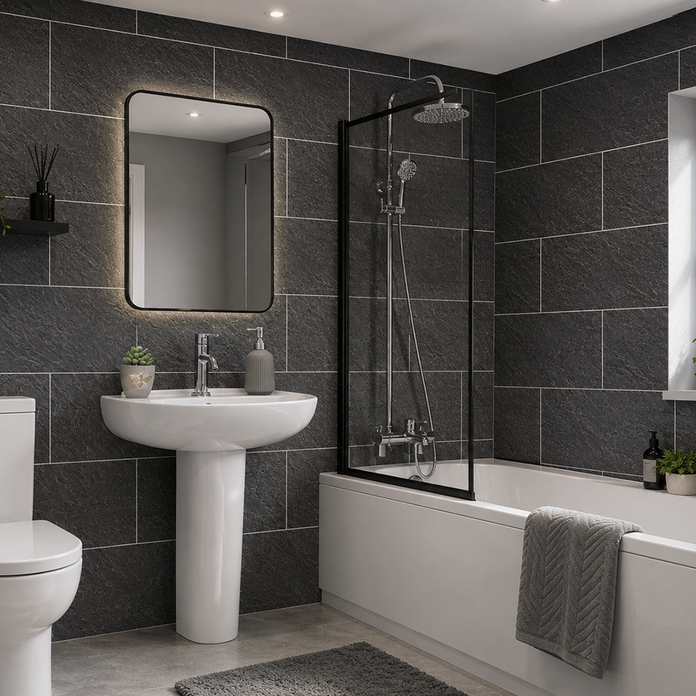 Riven Slate Grout Line Tile 10mm Neptune PVC Shower & Bathroom Panel 1m x 2.4m Image